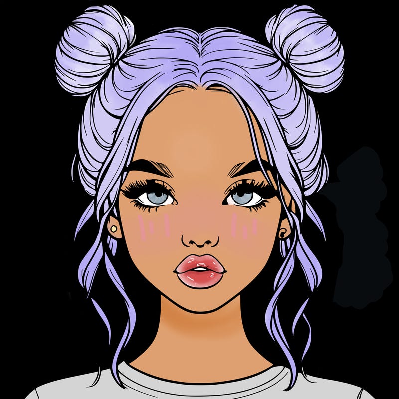 realistic girl with two buns in hair and lips
