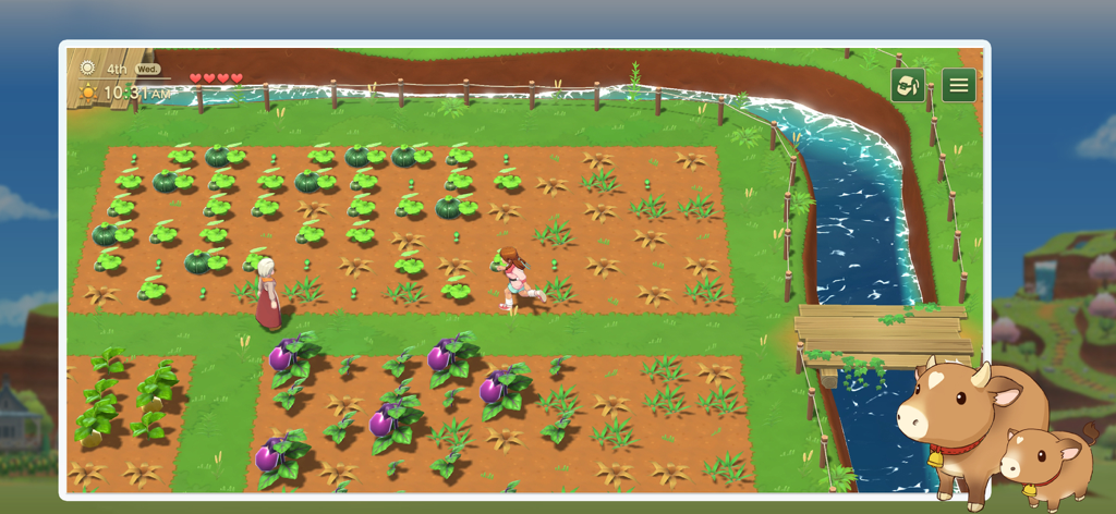 Harvest Moon: Home Sweet Home - Character farming pumpkins and eggplants in the mobile game Harvest Moon Home Sweet Home