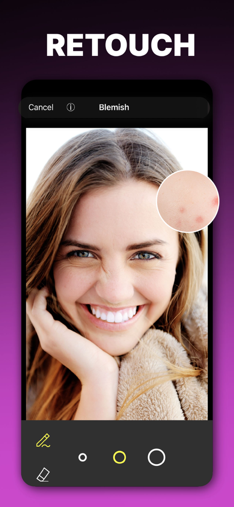 Blur Photo Effect Background - Tool zur Makelentfernung und Fotoretusche auf einem Smartphone-Bildschirm.