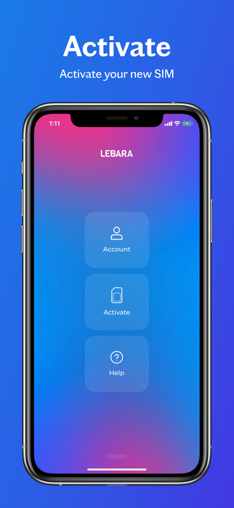 Lebara app screen showing the option to activate a new SIM card.