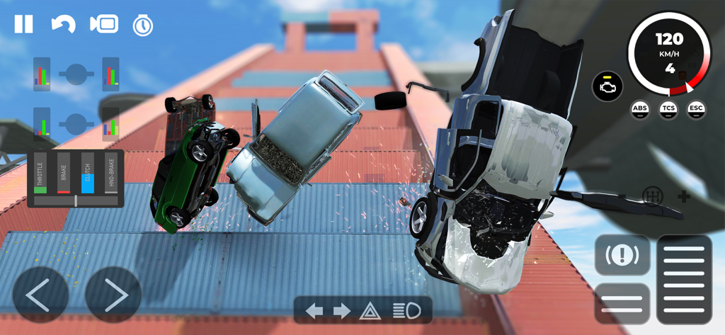 Beam Drive Crashes Original 3D - Three cars falling and crashing down a ramp in a realistic 3D car destruction simulator.