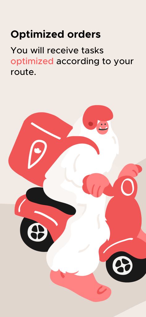Mascota Yeti en una moto roja ilustrando pedidos de entrega optimizados para CityXerpa Riders