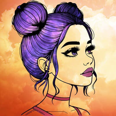 realistic girl with buns on the top of her head