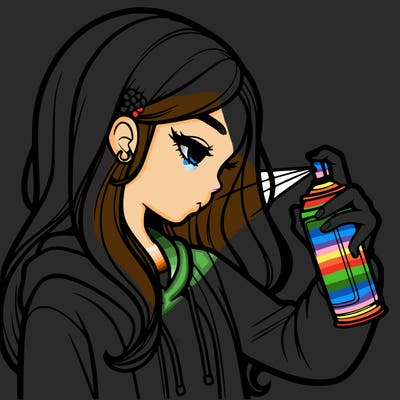 a realistic girl spray painting