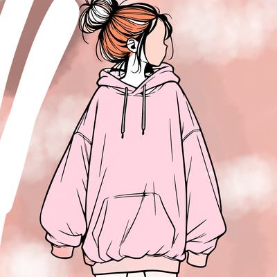 realistic girl with a oversized sweatshirt on and a bun