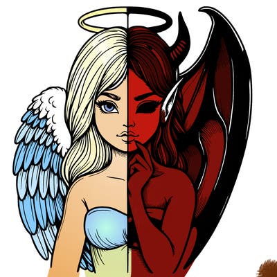 realistic angel half demon