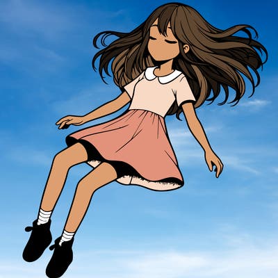 realistic girl floating