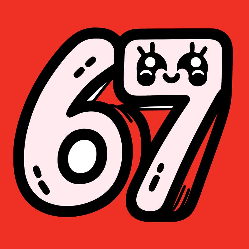 the numbers 67