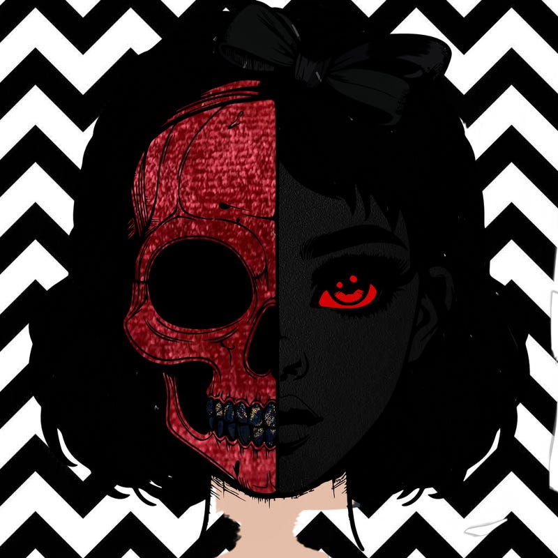 realistic girl with half skull mask