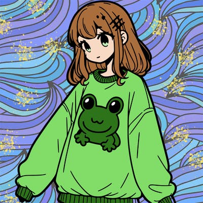girl wearing frogging sweatshirt
