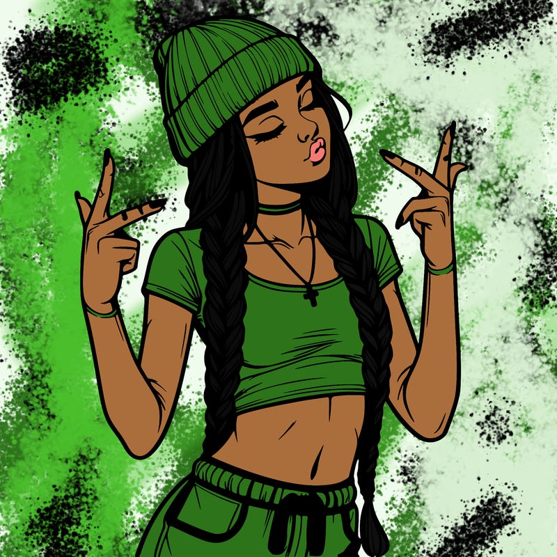 realistic teenage girl with braids and a beanie and crop top doing 🫶🏼