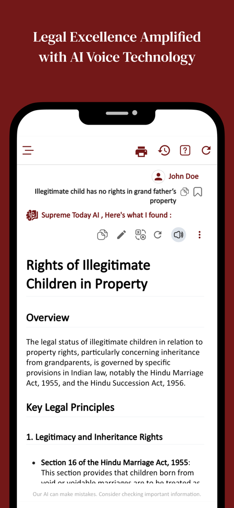 Supreme Today AI - Supreme Today AI mobile app displaying legal research results and AI voice technology interface
