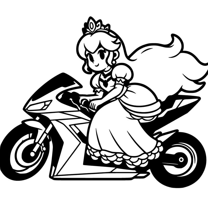 princess peach from mario kart driving a motorcycle
