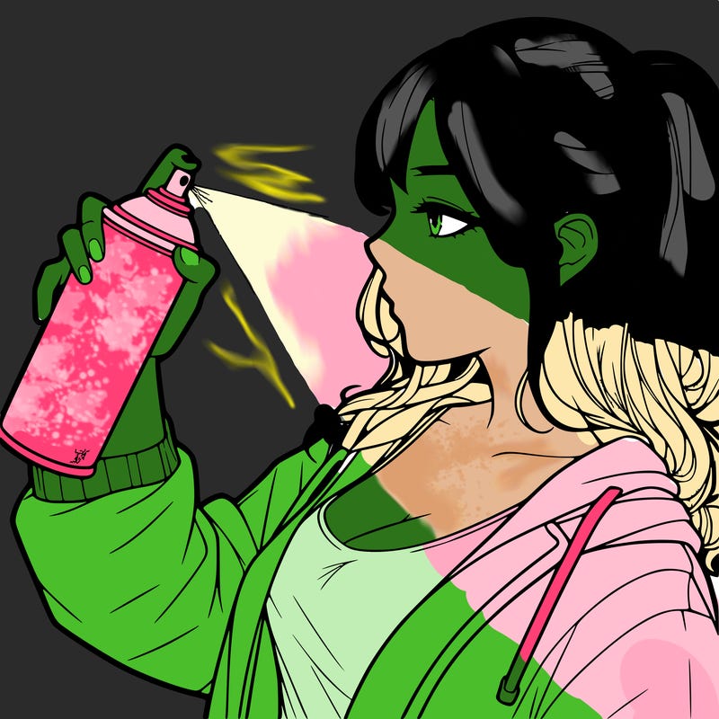 a realistic girl spray, painting