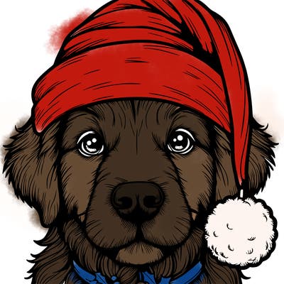 realistic dog with a christmas hat