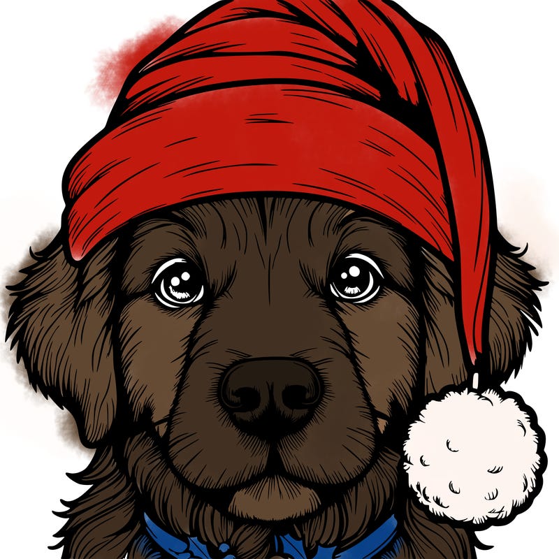 realistic dog with a christmas hat