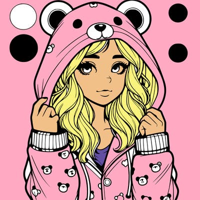 realistic girl in a animal pjs hoodie