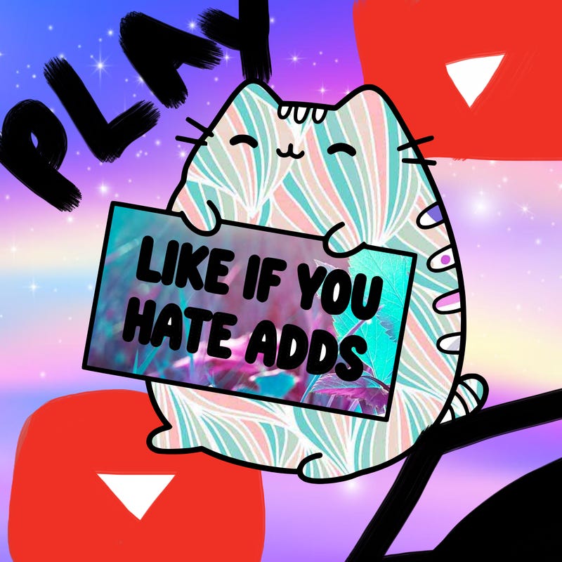 a kawii pusheen cat holding a sign that says like if you hate adds