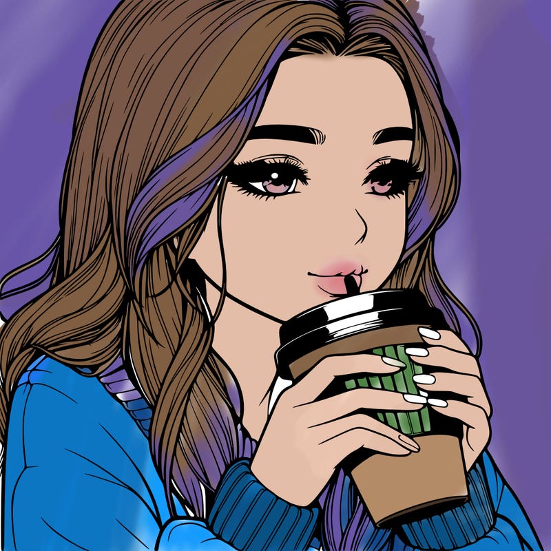 realistic girl drinking coffee