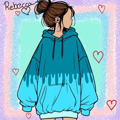 realistic girl with a oversized sweatshirt on and a bun