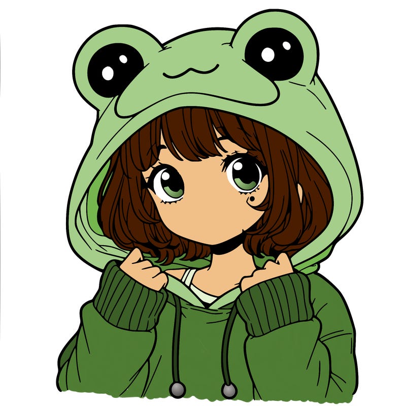 a cute teenage girl wearing a frog hoodie