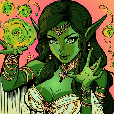 realistic scary beautiful elf sorceress casting spell