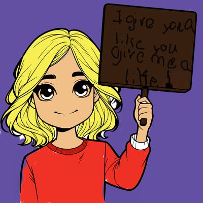 realistic girl holding up a sign