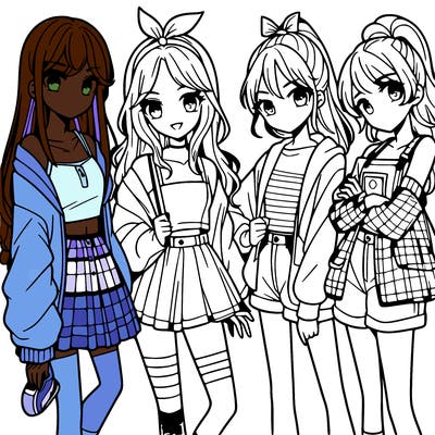 teen manga girls group of 4