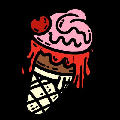 ice cream cone with melted ice cream dripping down