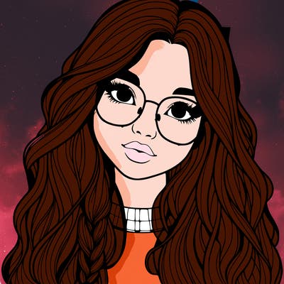 girl with long hair and freckles and glasses realistic