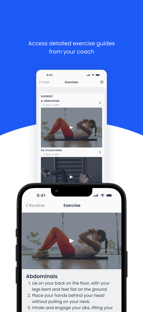 Spot Me - Mobile app screen showing video workout guides and exercise instructions from a fitness coach