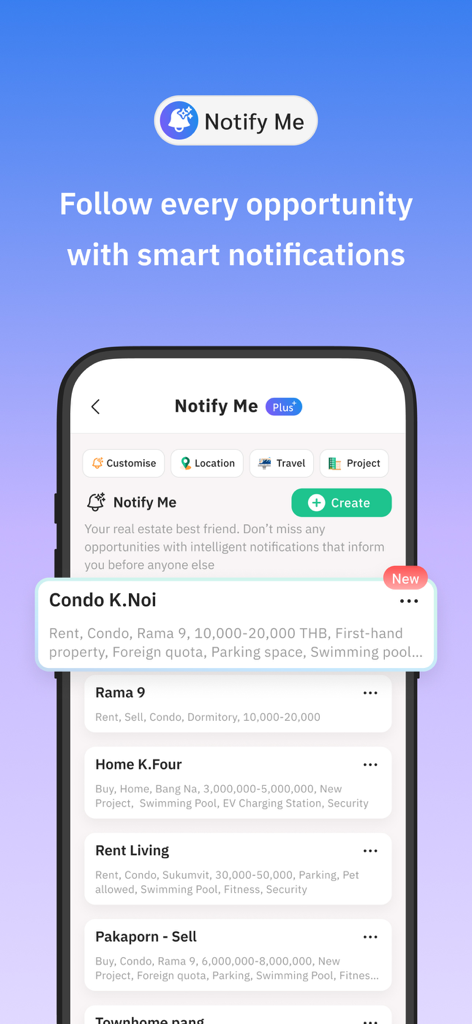 Livinginsider:Thai #1 Property - Livinginsider app interface showing the Notify Me feature for real estate opportunities