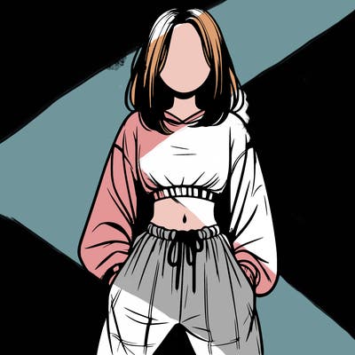 realistic girl faceless with baggy pants and a crop top