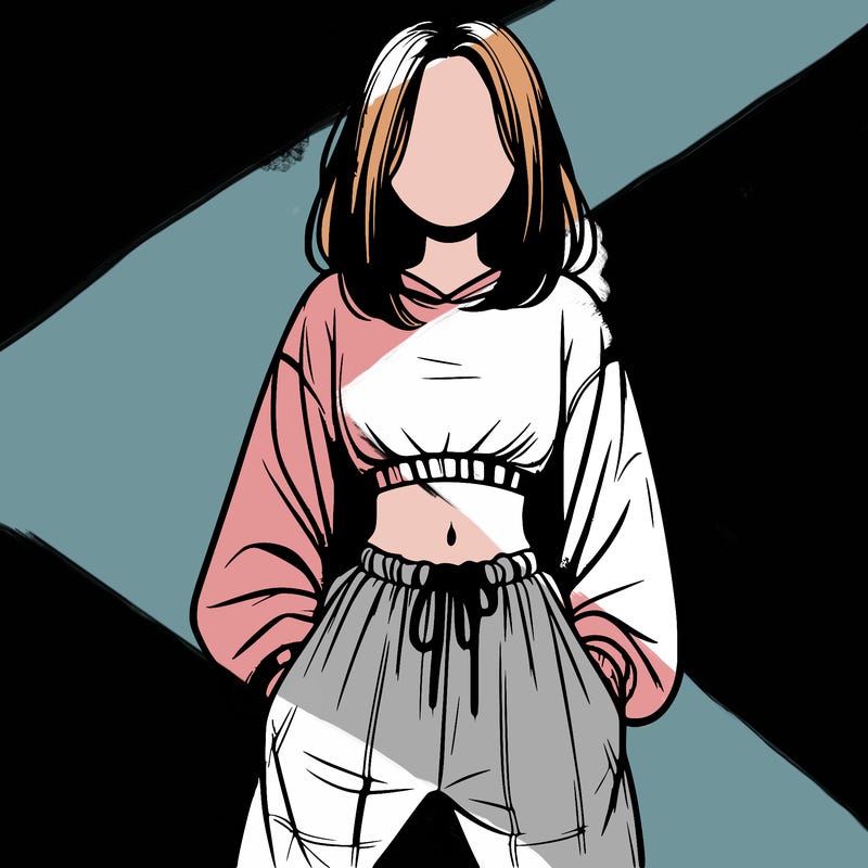 realistic girl faceless with baggy pants and a crop top