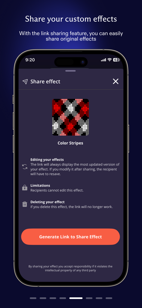 The Twinkly mobile app interface for sharing custom smart light patterns and effects.