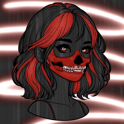 realistic girl with skull