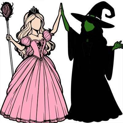 detailed realistic split of a princess and a witch