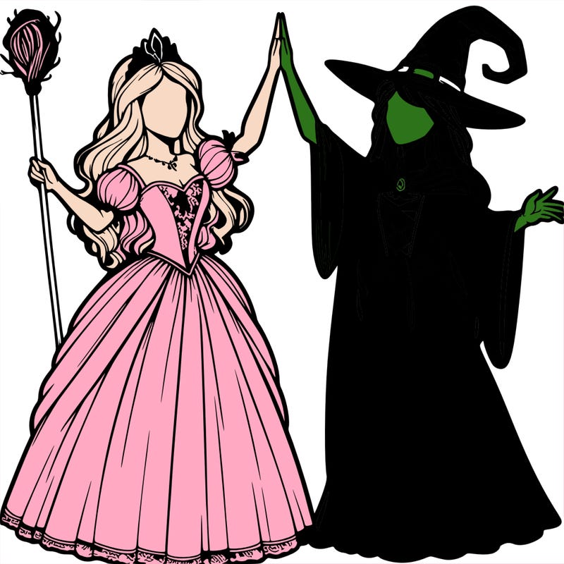 detailed realistic split of a princess and a witch
