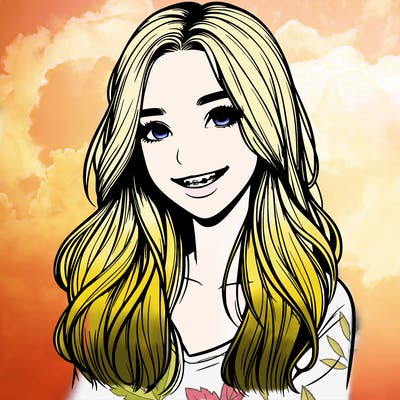 realistic  girl with long hair and braces