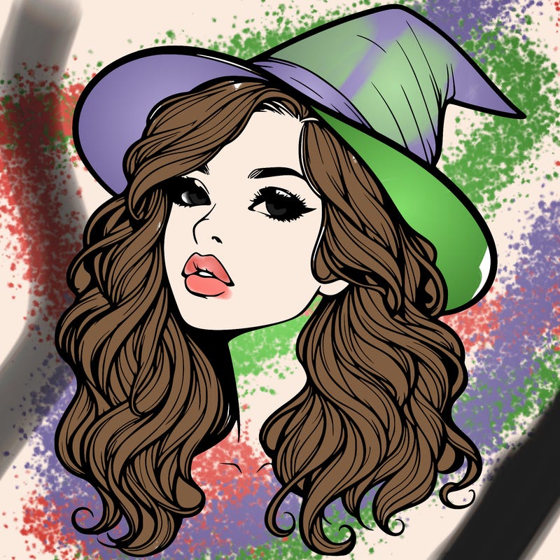 realistic witch girl with wavy hair and lips