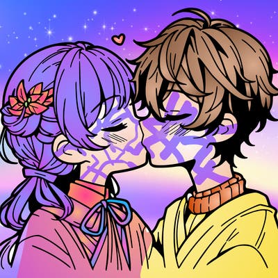 anime girl and boy kissing