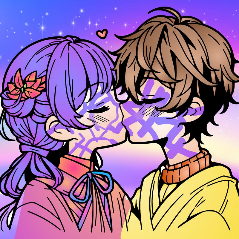 anime girl and boy kissing