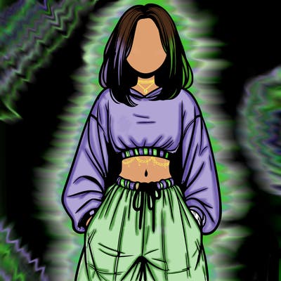 realistic girl faceless with baggy pants and a crop top