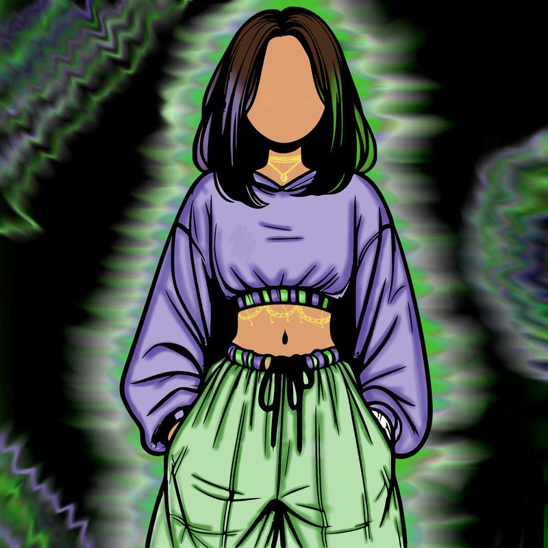 realistic girl faceless with baggy pants and a crop top