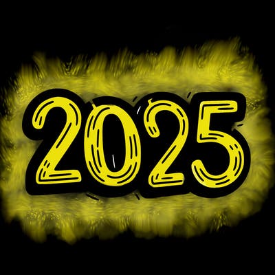 one line scrawled numbers sketch design “2025”