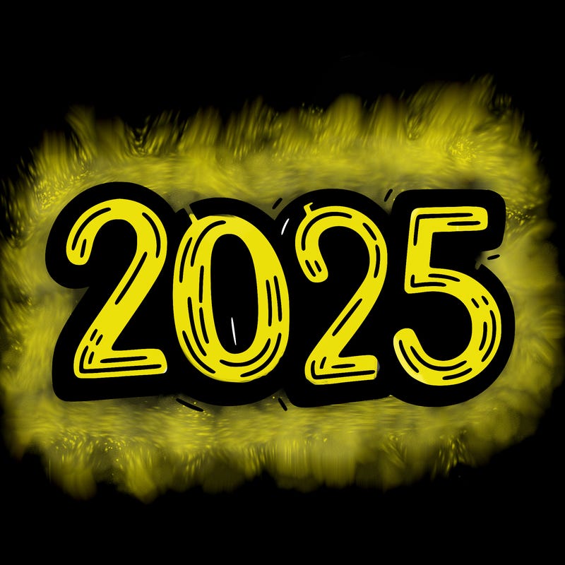 one line scrawled numbers sketch design “2025”