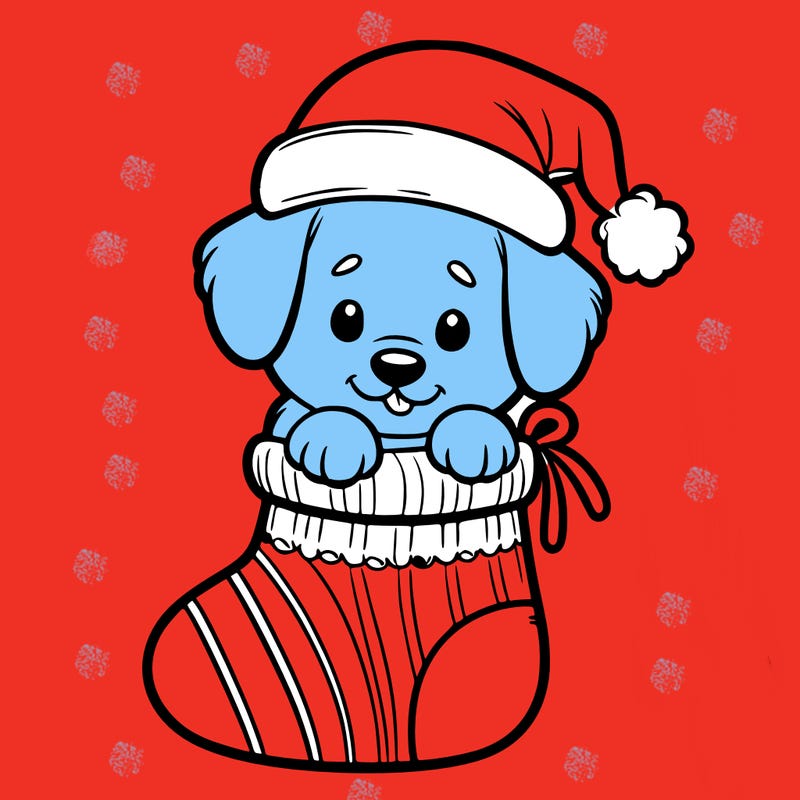 cute puppy wearing santa hat in socking