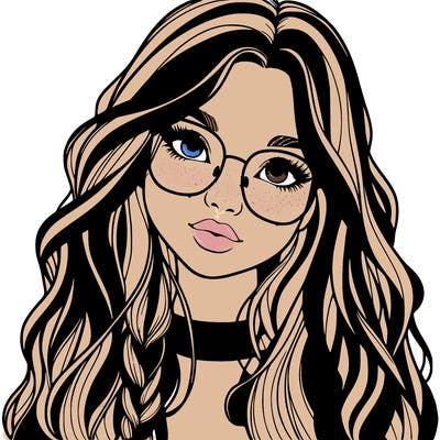 girl with long hair and freckles and glasses realistic