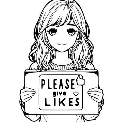 realistic girl that is holding a sign that says please give likes