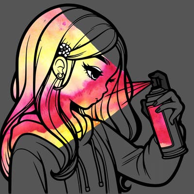 a realistic girl spray painting